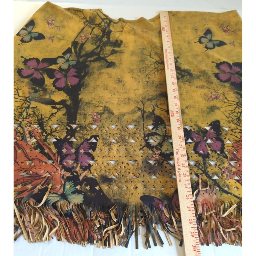 Vtg Adore Poncho Top XL Butterflies Fringe Art to Wear Festival Boho Lagan Look - Picture 11 of 11
